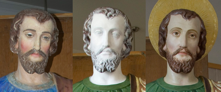 The statue of St Joseph, stages of restoration